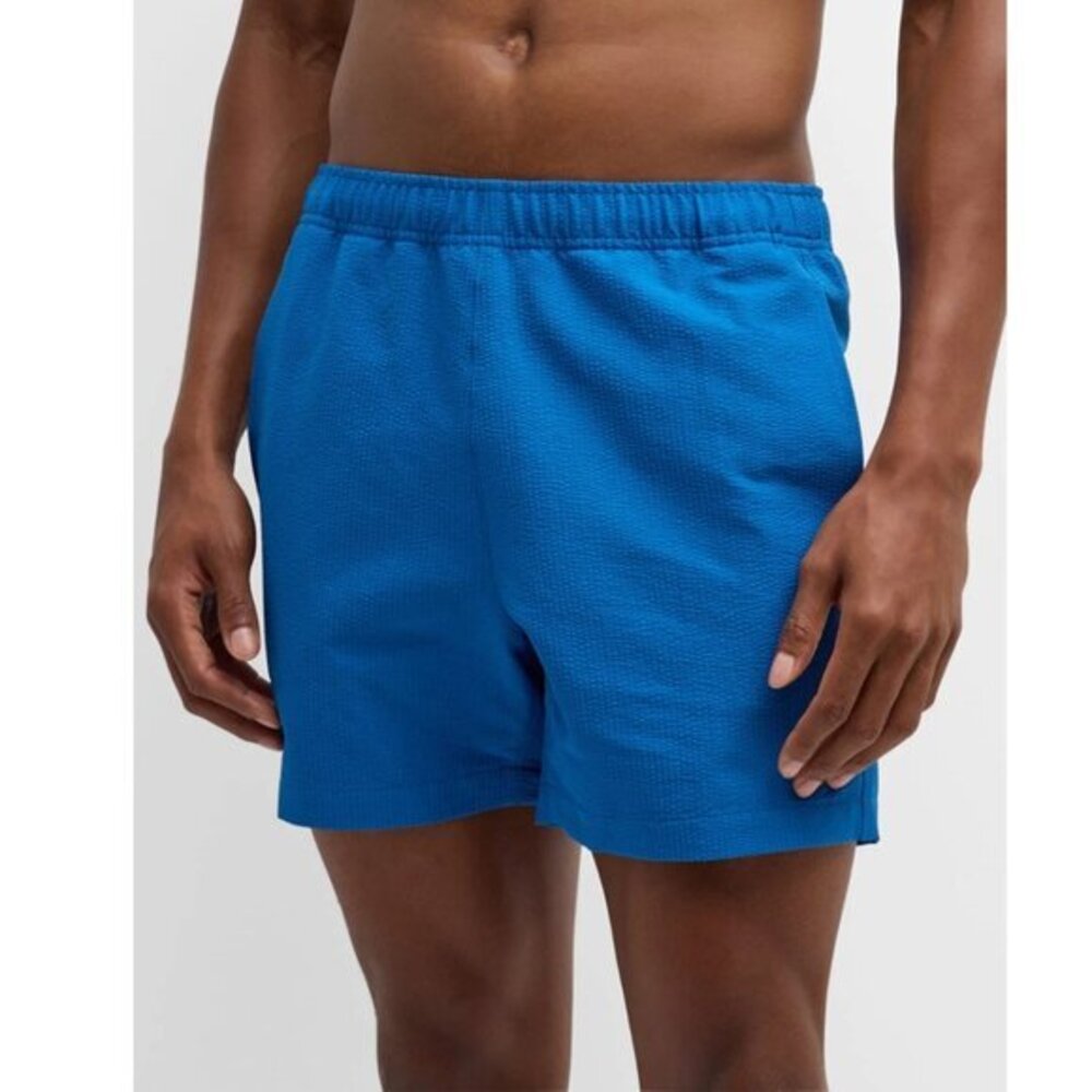 Theory Men's Jace Splash Seer Elastic Waist Swim Shorts Size Large Sail Blue